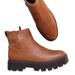 Franco Sarto Billie Brown Leather Lug Sole Ankle Boots Women's Chunky Chelsea